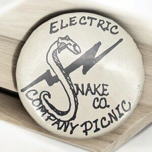 Vintage Pinback Electric Snake Company Picnic Button Pin Lightning Bolt